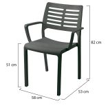 Sedia da Esterno Nero Antracite 4 Sedie Braccioli, Peso Supportato 120 kg Made in Italy - Hero