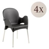 Sedia da Esterno Nero Antracite 4 Sedie Impilabile, Braccioli Made in Italy - Raimund