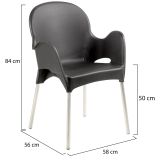 Sedia da Esterno Nero Antracite 4 Sedie Impilabile, Braccioli Made in Italy - Raimund
