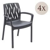 Sedia da Esterno Nero Antracite 4 Sedie Impilabile, Braccioli Made in Italy - Rumley