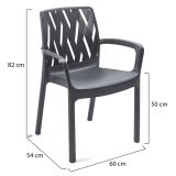Sedia da Esterno Nero Antracite 4 Sedie Impilabile, Braccioli Made in Italy - Rumley