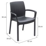 Sedia da Esterno Nero Antracite 4 Sedie Impilabile, Braccioli Made in Italy - Sapps