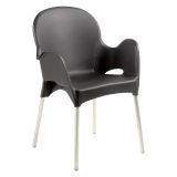 Sedia da Esterno Nero Antracite una Sedia Impilabile, Braccioli Made in Italy - Vashti