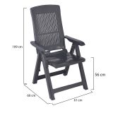 Sedia da Esterno Nero Antracite una Sedia Schienale Reclinabile, Multiposizione Made in Italy - Dozier