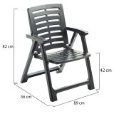 Sedia da Esterno Nero Antracite una Sedia Schienale Reclinabile, Multiposizione Made in Italy - Wadley