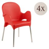Sedia da Esterno Rosso 4 Sedie Impilabile, Braccioli Made in Italy - Raimund