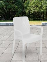 Sedia da esterno Torino, Seduta da giardino, Sedia per tavolo da pranzo, Poltrona outdoor effetto rattan, 100 % Made in Italy, 54x60h82 cm, Bianco