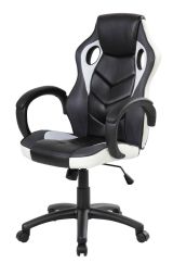 Sedia da gaming Caloundra, Poltrona da gaming adulto, Sedia da scrivania, 66x61h104-114 cm, Nero e Bianco