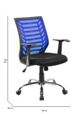 Sedia da studio con ruote imbottita con braccioli in ecopelle nera e blu - Camaleonte