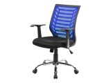 Sedia da studio con ruote imbottita con braccioli in ecopelle nera e blu - Camaleonte