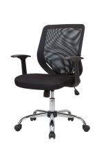 Sedia da ufficio Albany, Poltrona direzionale a rete con braccioli, Seduta ergonomica da ufficio, 60x54h90-98 cm, Nero