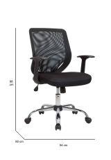 Sedia da ufficio Albany, Poltrona direzionale a rete con braccioli, Seduta ergonomica da ufficio, 60x54h90-98 cm, Nero
