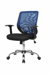 Sedia da ufficio Albany, Poltrona direzionale a rete con braccioli, Seduta ergonomica da ufficio, 60x54h90-98 cm, Nero e Blu