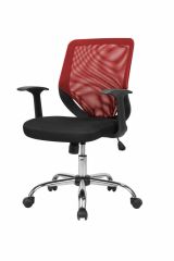 Sedia da ufficio Albany, Poltrona direzionale a rete con braccioli, Seduta ergonomica da ufficio, 60x54h90-98 cm, Nero e Rosso