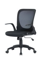 Sedia da ufficio Wellington, Poltrona direzionale a rete con braccioli, Seduta ergonomica con braccioli pieghevoli, 60x59h86-96 cm, Nero