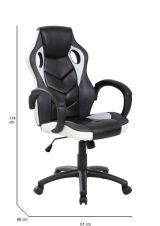 Sedia gaming imbottita con braccioli in tessuto nera e bianca - Urbana