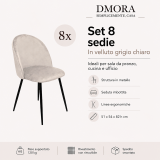 Sedia Grigio Chiaro 8 Sedie Imbottito, Peso Supportato 120 kg - Achito