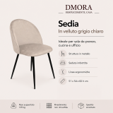 Sedia imbottita in velluto grigio chiaro - Achito
