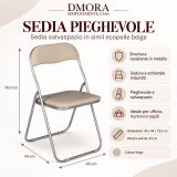 Sedia pieghevole imbottita beige struttura in metallo - Antenore
