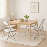 Sedia pieghevole Marbella, Set di 4 sedie salvaspazio, Sedia per ospiti, Seduta per riunioni in simil ecopelle, 43x47h80 cm, Bianco