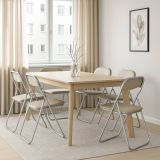Sedia pieghevole Marbella, Set di 6 sedie salvaspazio, Sedia per ospiti, Seduta per riunioni in simil ecopelle, 43x47h80 cm, Beige