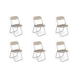 Sedia pieghevole Marbella, Set di 6 sedie salvaspazio, Sedia per ospiti, Seduta per riunioni in simil ecopelle, 43x47h80 cm, Beige