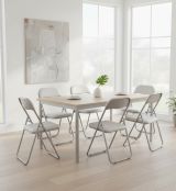 Sedia pieghevole Marbella, Set di 6 sedie salvaspazio, Sedia per ospiti, Seduta per riunioni in simil ecopelle, 43x47h80 cm, Bianco