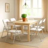 Sedia pieghevole Marbella, Set di 6 sedie salvaspazio, Sedia per ospiti, Seduta per riunioni in simil ecopelle, 43x47h80 cm, Bianco
