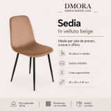 Sedia squadrata imbottita in velluto beige - Arter