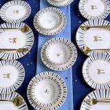 Servizio Piatti Bianco Azzurro set da 24 Colore Struttura Azzurro, Adatto per Lavastoviglie - Palemisi