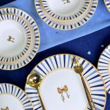 Servizio Piatti Bianco Azzurro set da 24 Colore Struttura Azzurro, Adatto per Lavastoviglie - Palemisi