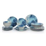 Servizio Piatti Bianco blu Chiaro set da 24 Colore Struttura blu, Sfumatura Colore Struttura Chiaro - Niseda