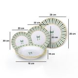 Servizio Piatti Bianco Verde set da 24 Colore Struttura Verde, Adatto per Lavastoviglie - Palimo