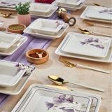 Servizio Piatti Bianco Viola set da 24 Colore Struttura Viola, Adatto per Lavastoviglie - Pakara