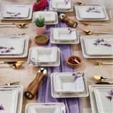 Servizio Piatti Bianco Viola set da 24 Colore Struttura Viola, Adatto per Lavastoviglie - Pakara