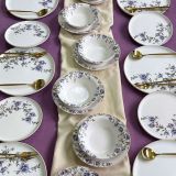 Servizio Piatti Bianco Viola set da 24 Colore Struttura Viola, Adatto per Lavastoviglie - Pakaro