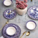 Servizio Piatti blu Bianco set da 24 Colore Struttura Bianco, Adatto per Lavastoviglie - Nimosene