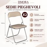 Set 2 sedie pieghevoli imbottite beige struttura in metallo - Antenore