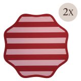 Set 2 Tovagliette-Sottopiatti in Ecopelle Hart, Rosso e Rosa 40x40 cm, Fantasia a righe, Lavabili e Antiscivolo, Indoor-Outdoor, Made in Italy