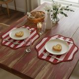 Set 2 Tovagliette-Sottopiatti in Ecopelle Hart, Rosso e Rosa 40x40 cm, Fantasia a righe, Lavabili e Antiscivolo, Indoor-Outdoor, Made in Italy