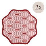 Set 2 Tovagliette-Sottopiatti in Ecopelle Kalp, Rosso e Rosa 40x40 cm, Cerchi intrecciati, Lavabili e Antiscivolo, Indoor-Outdoor, Made in Italy