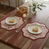 Set 2 Tovagliette-Sottopiatti in Ecopelle Kalp, Rosso e Rosa 40x40 cm, Cerchi intrecciati, Lavabili e Antiscivolo, Indoor-Outdoor, Made in Italy