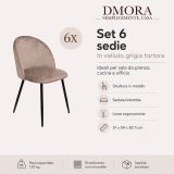 Set 6 Sedie da Cucina Imbottite in Velluto Grigio Tortora Struttura Metallo Ergonomiche 51x54x82h cm per Sala da Pranzo e Ufficio – Achito