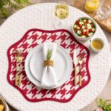 Set 6 Tovagliette-Sottopiatti in Ecopelle Serce, Rosso e Rosa 40x40 cm, Fantasia pied de poule, Lavabili e Antiscivolo, Indoor-Outdoor, Made in Italy