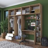 Set Camera da Letto Bianco Marrone Noce Appendiabiti 2 Cassetti, 13 Ripiani - Caprie