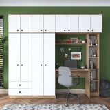 Set Camera da Letto Bianco Marrone Noce Appendiabiti 2 Cassetti, 13 Ripiani - Caprie