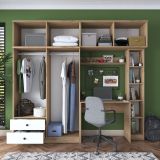 Set Camera da Letto Bianco Marrone Noce Appendiabiti 2 Cassetti, 13 Ripiani - Caprie