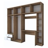 Set Camera da Letto Bianco Marrone Noce Appendiabiti 2 Cassetti, 13 Ripiani - Caprie