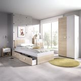 Set Camera da Letto Bianco Marrone Rovere Appendiabiti 6 Cassetti, 6 Ripiani - Redwood