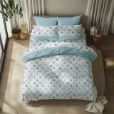 Set Completo Letto Matrimoniale Azzurro 50% Cotone 50% Poliestere, Lavabile in Lavatrice - Sateneha Luxury